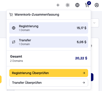 Dashboard Warenkorb und Checkout Icon