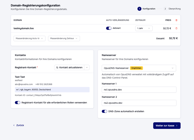 OpusDNS Dashboard Checkout