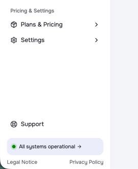 Status information in the opusdns dashboard via status panel in the lower left corner.