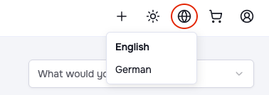 Dashboard Language Setting in top bar menu
