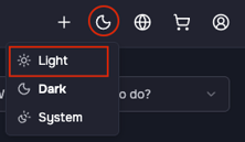 Light mode icon settings in the dashboard